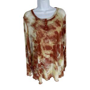 LOGO Layers by Lori Goldstein Printed Sheer Mesh Top with Henley Detail Size 1X